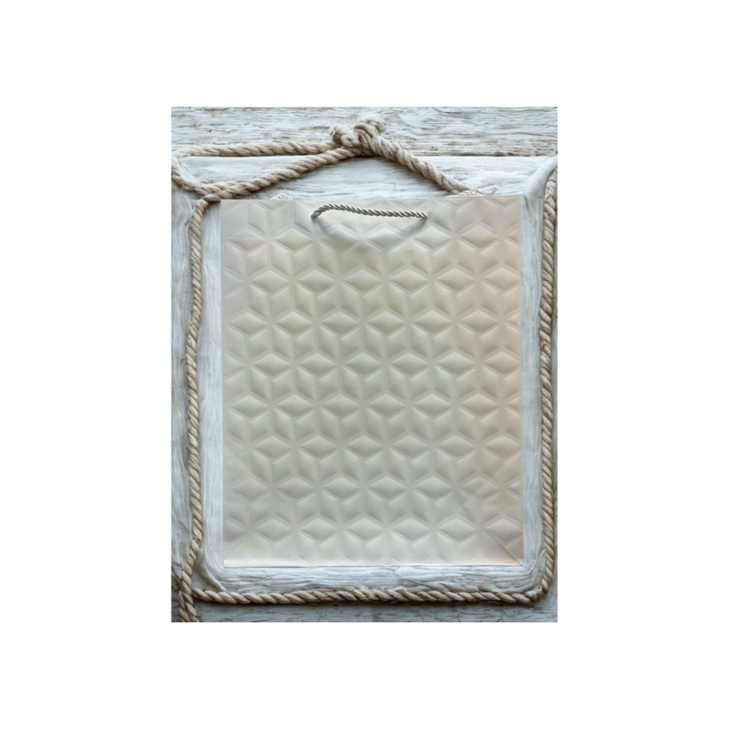 Set of 4 Luxury Embossed Geometric Design Gift Bags with Satin Rope Handles | Elegant Ivory White Reusable Paper Gift Bags for Wedding, Birthday, Anniversary, Return Gifts, Festivals & Corporate Gifting | Premium Large Size Bags