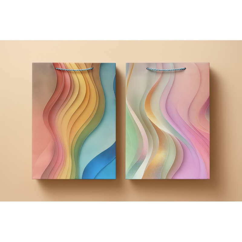 Set of 4 Luxury Gradient Wave Design Gift Bags with Glossy Finish and Rope Handles | Premium Multicolor Paper Bags for Gifting, Birthday, Wedding, Anniversary, Party Return Gifts & Special Occasions | Large Reusable Printed Gift Carry Bags