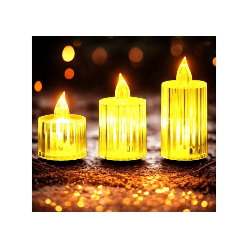 Golden Glow Trio | Set of 3 pc Candles LED Crystal Candle Light Table Centrepiece Flameless Candles Transparent Small Tea Wax Birthday Proposal INS Desktop Decoration Create Atmosphere Candles Tea Lights, Diwali